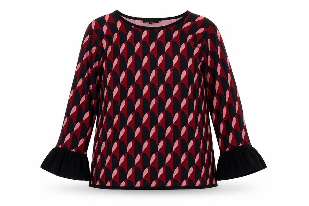 Front view of Principles by Ben de Lisi Women’s Multicoloured, size UK 12, Geometric Ruffle Sleeve Jumper