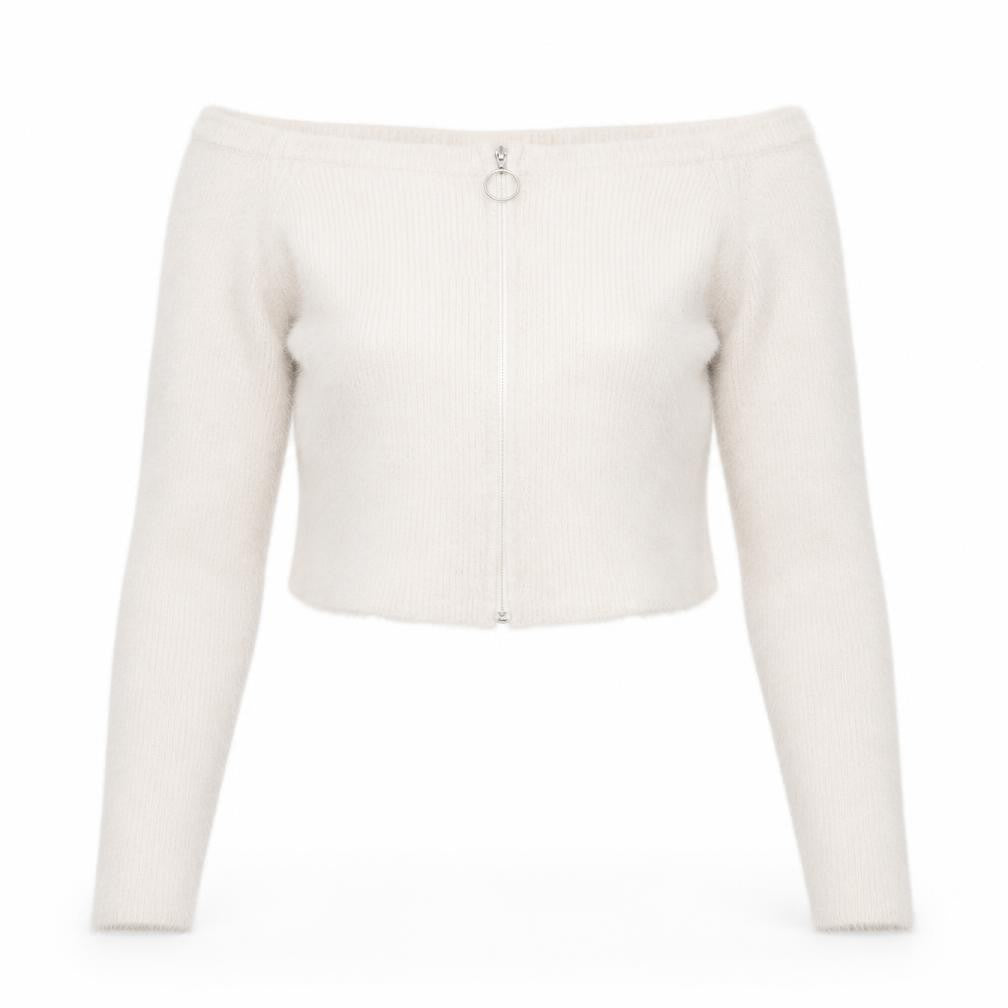Bershka Women White Full Zip Long Sleeve Boat Neck Jumper Size 12