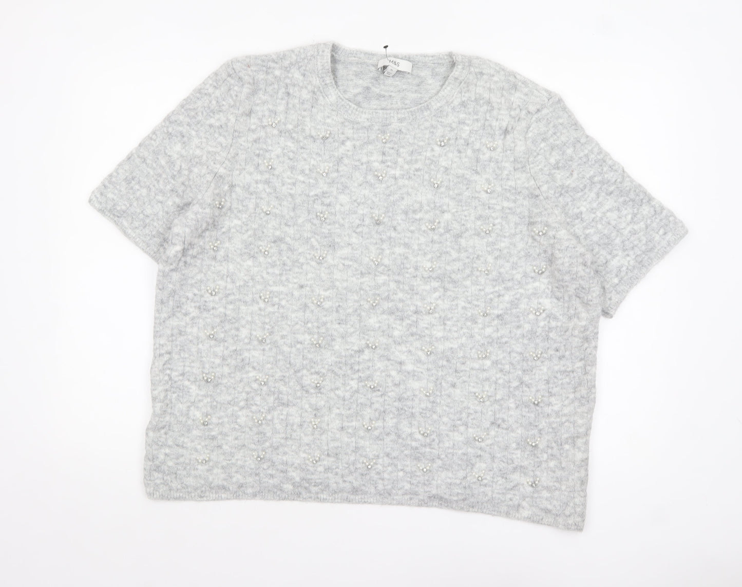 Marks and Spencer Womens Grey Beaded Short Sleeve Knit Jumper XL