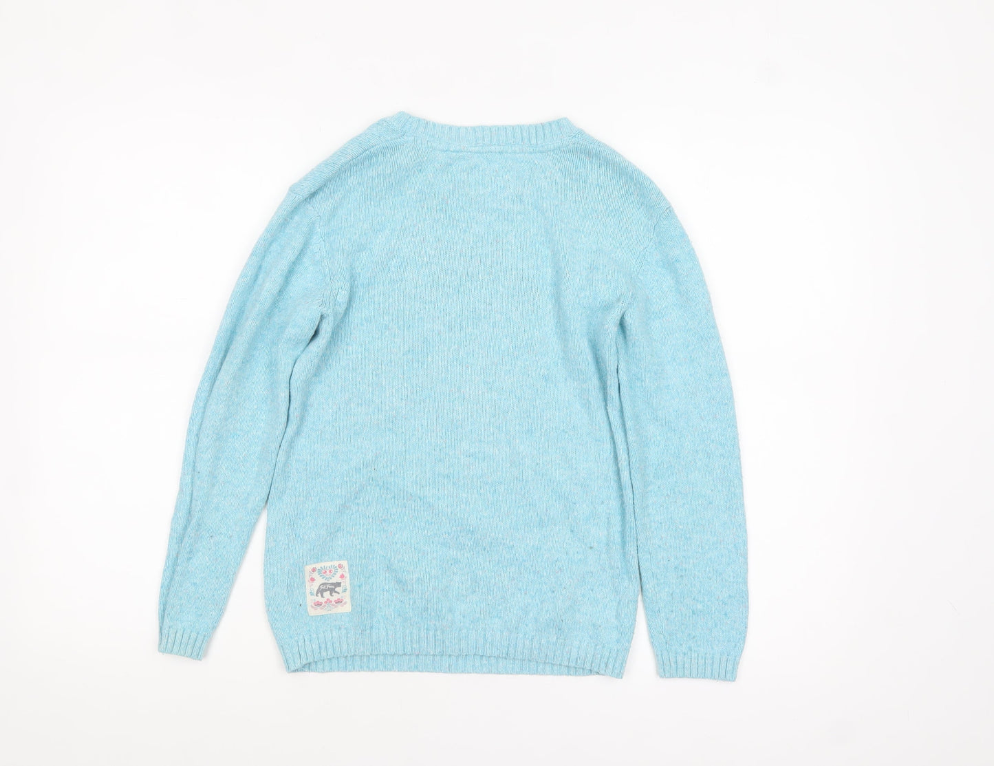 FatFace Girls Blue Wolf Graphic Knit Jumper 10-11 Years Cotton Blend Pullover
