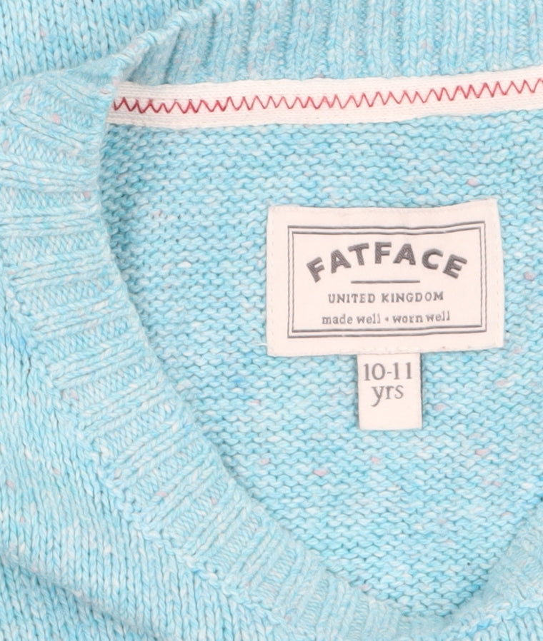 FatFace Girls Blue Wolf Graphic Knit Jumper 10-11 Years Cotton Blend Pullover