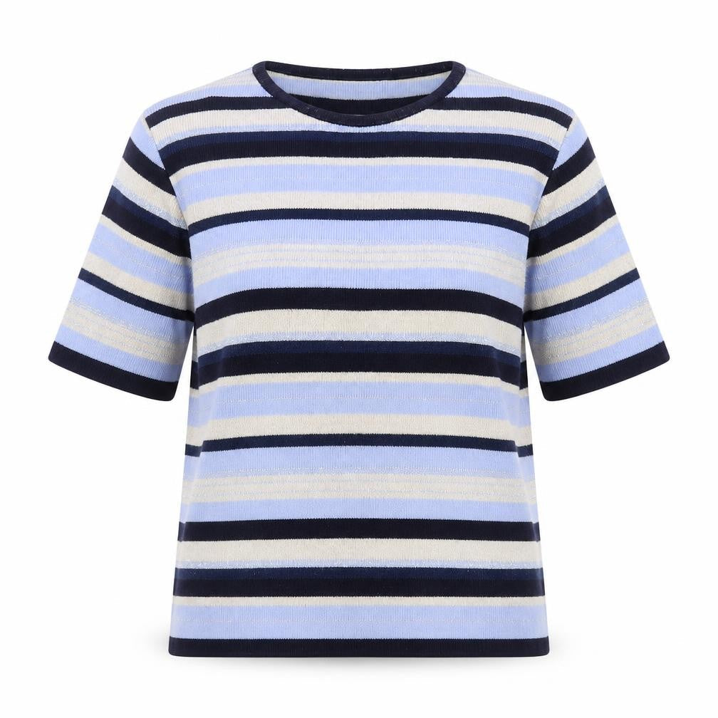 Berkertex Women's Blue Striped Short Sleeve Pullover Jumper Size 10-12
