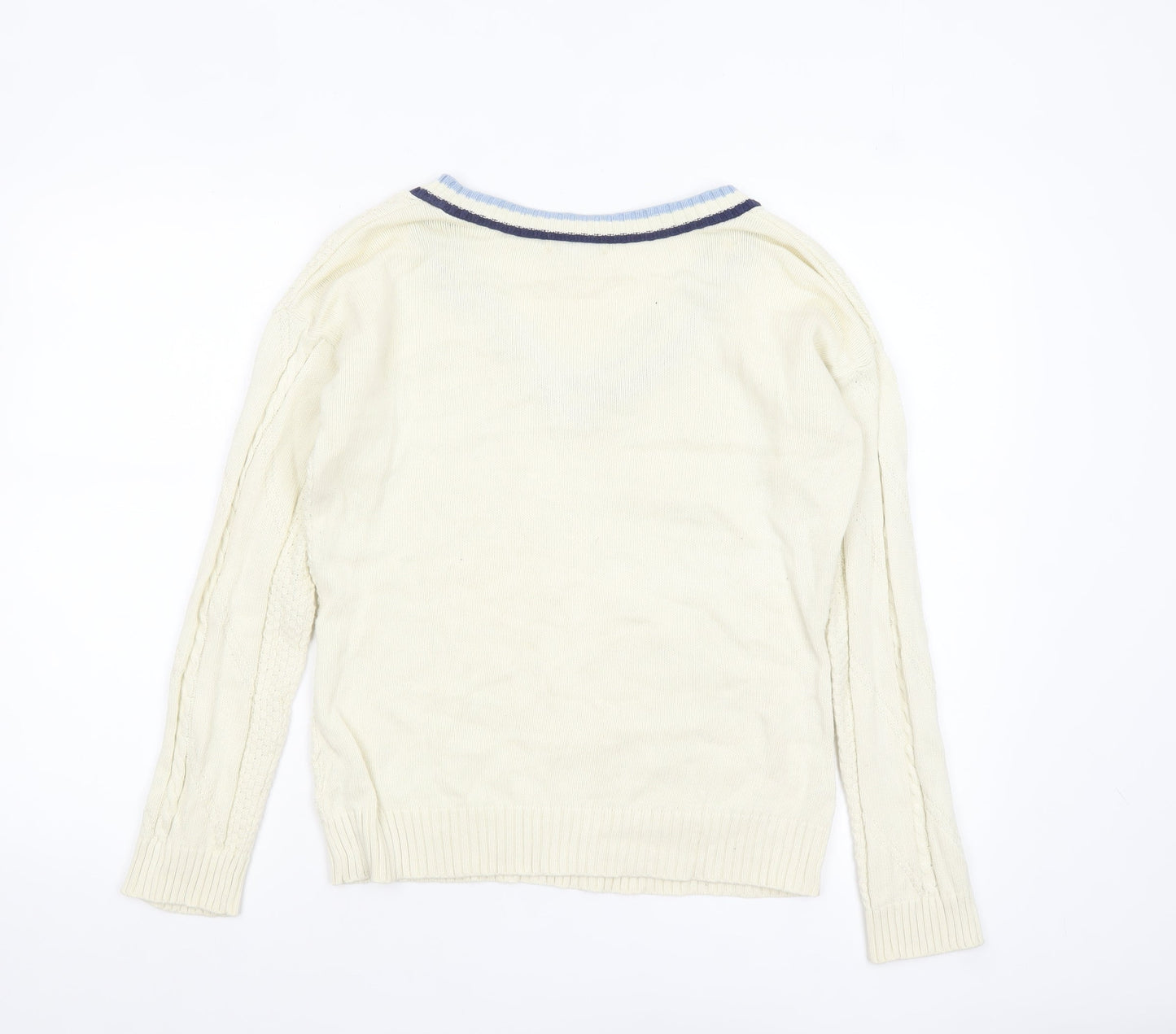 Joe Browns Womens Ivory V-Neck Cable-Knit Jumper Size 10 Cotton