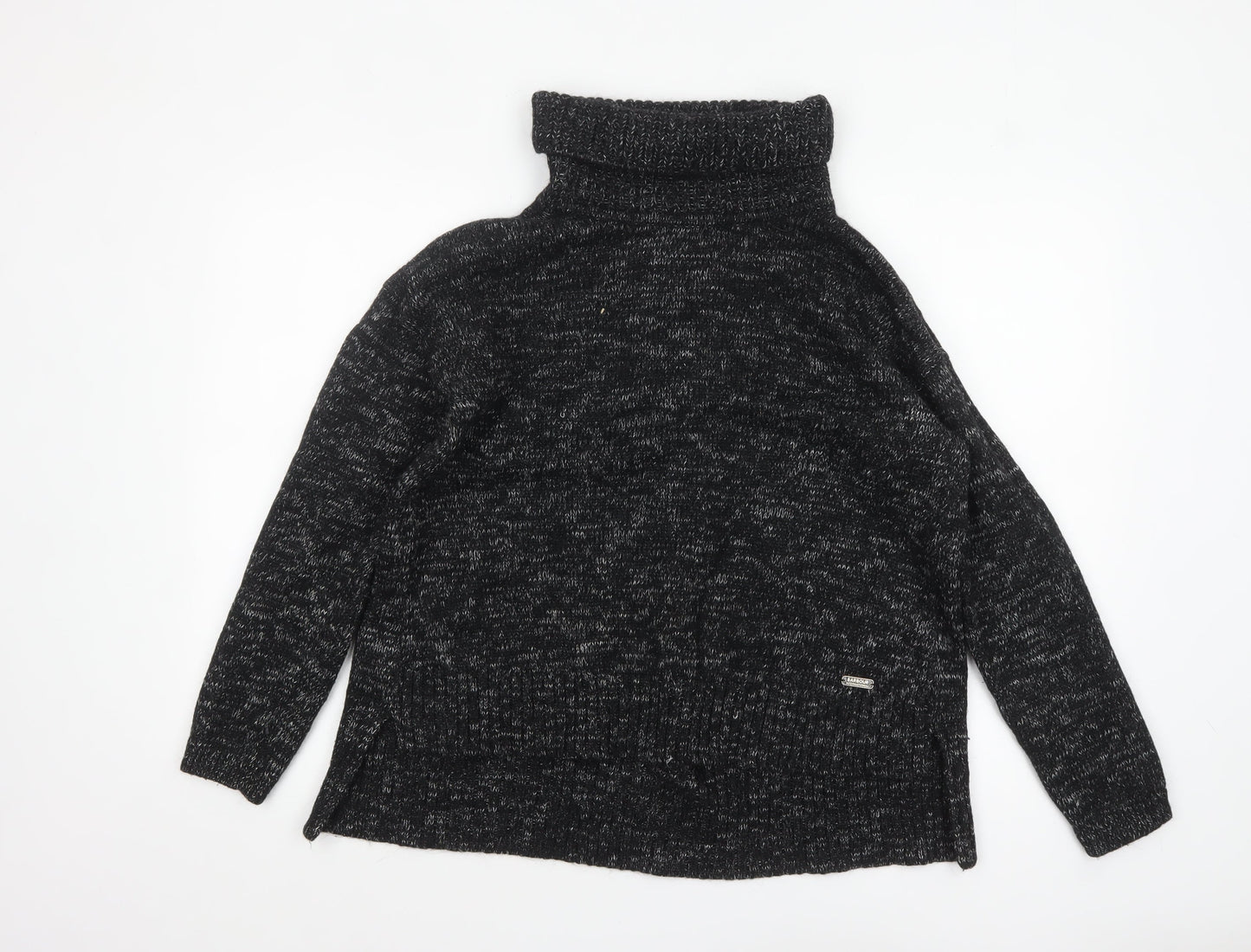 Barbour Women Black Size 14 Roll Neck Chunky Knit Jumper