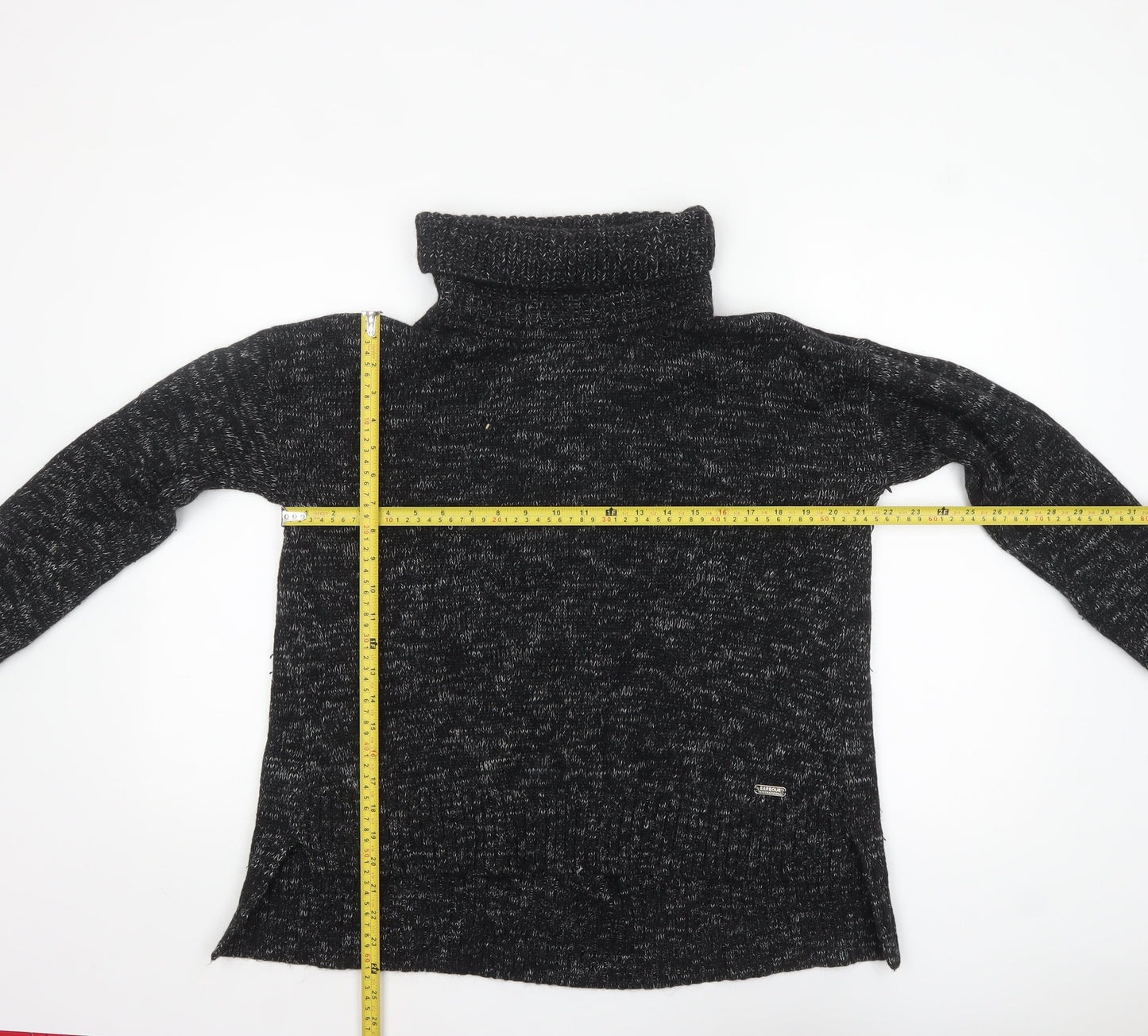 Barbour Women Black Size 14 Roll Neck Chunky Knit Jumper