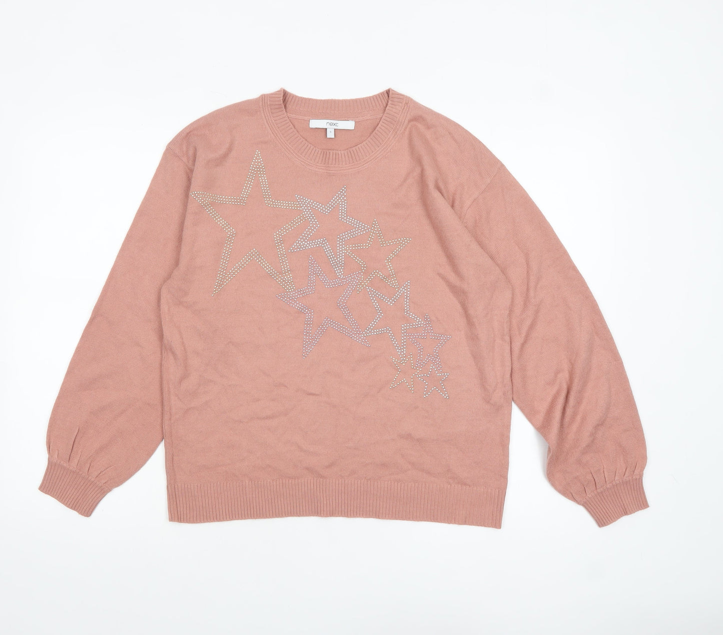 Next Women's Pink Star Rhinestone Crew Neck Jumper Size S