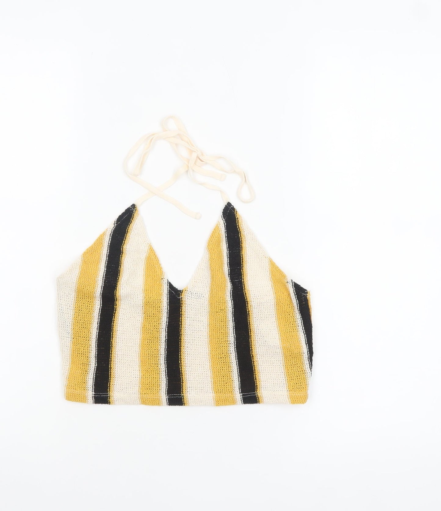 Zara Women Multicoloured Striped Knit Halter Crop Top S