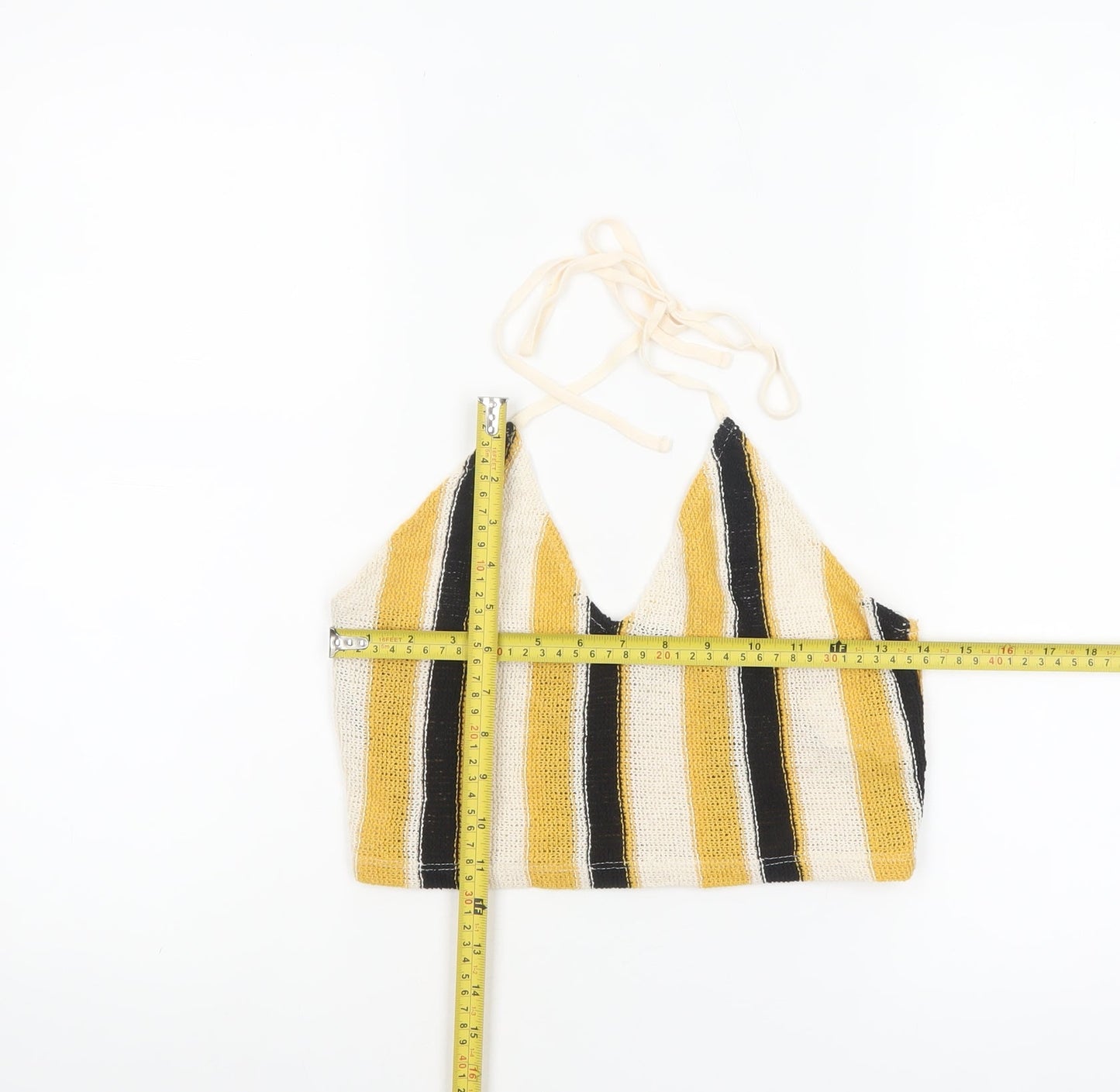 Zara Women Multicoloured Striped Knit Halter Crop Top S