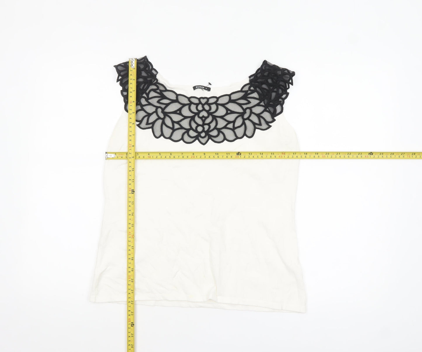 Roman Originals Women's Ivory Lace Neck Sleeveless Camisole Top Size 14