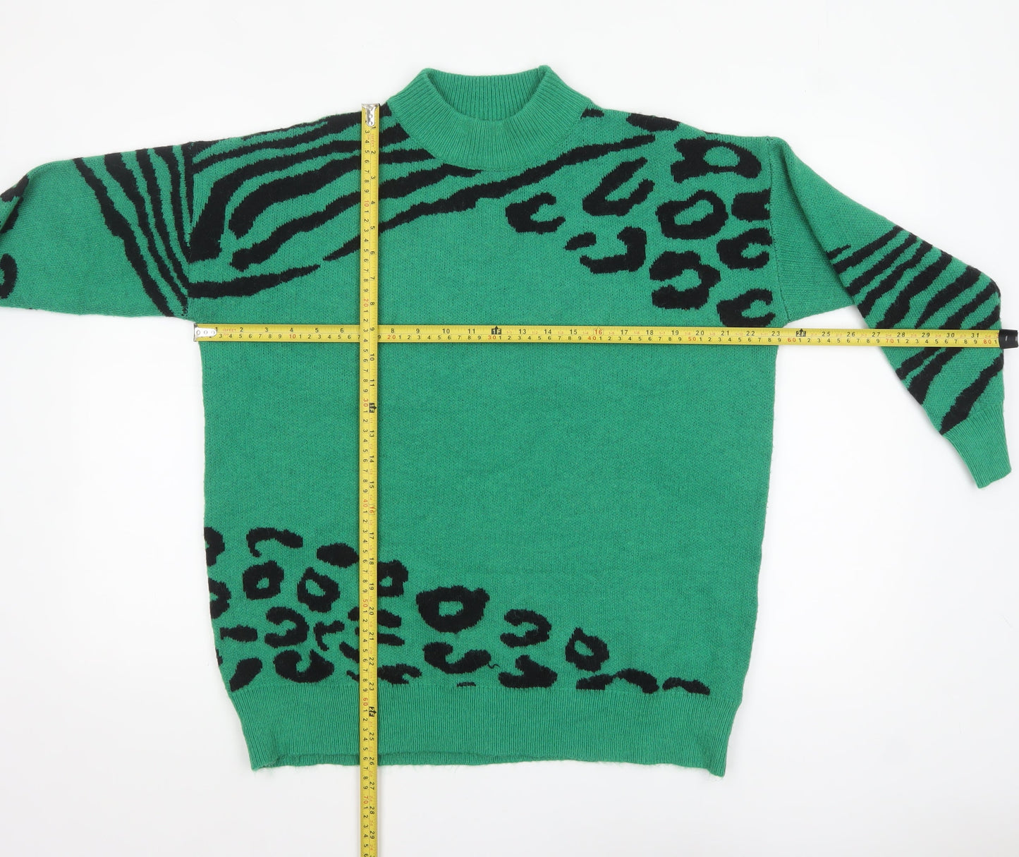 Quiz Women Green Animal Print Mock Neck Pullover Jumper L