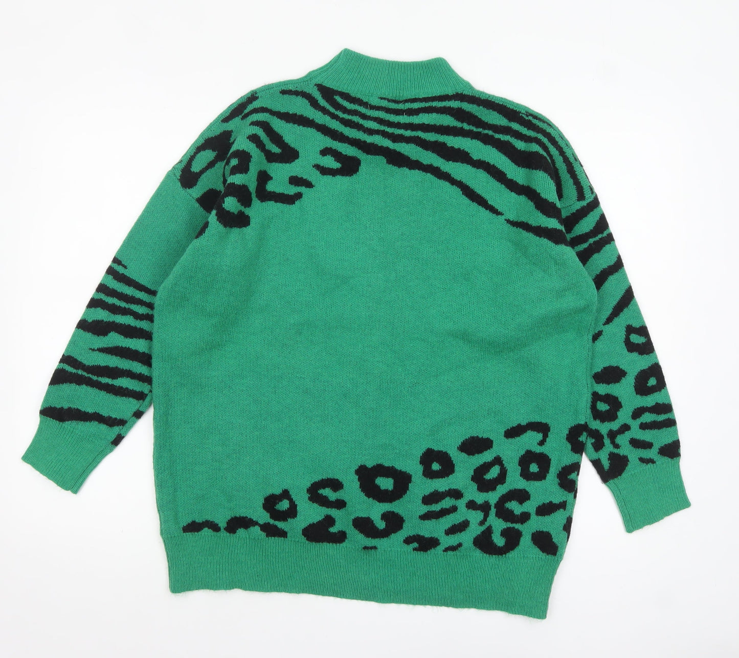 Quiz Women Green Animal Print Mock Neck Pullover Jumper L