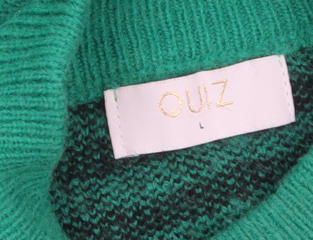 Quiz Women Green Animal Print Mock Neck Pullover Jumper L