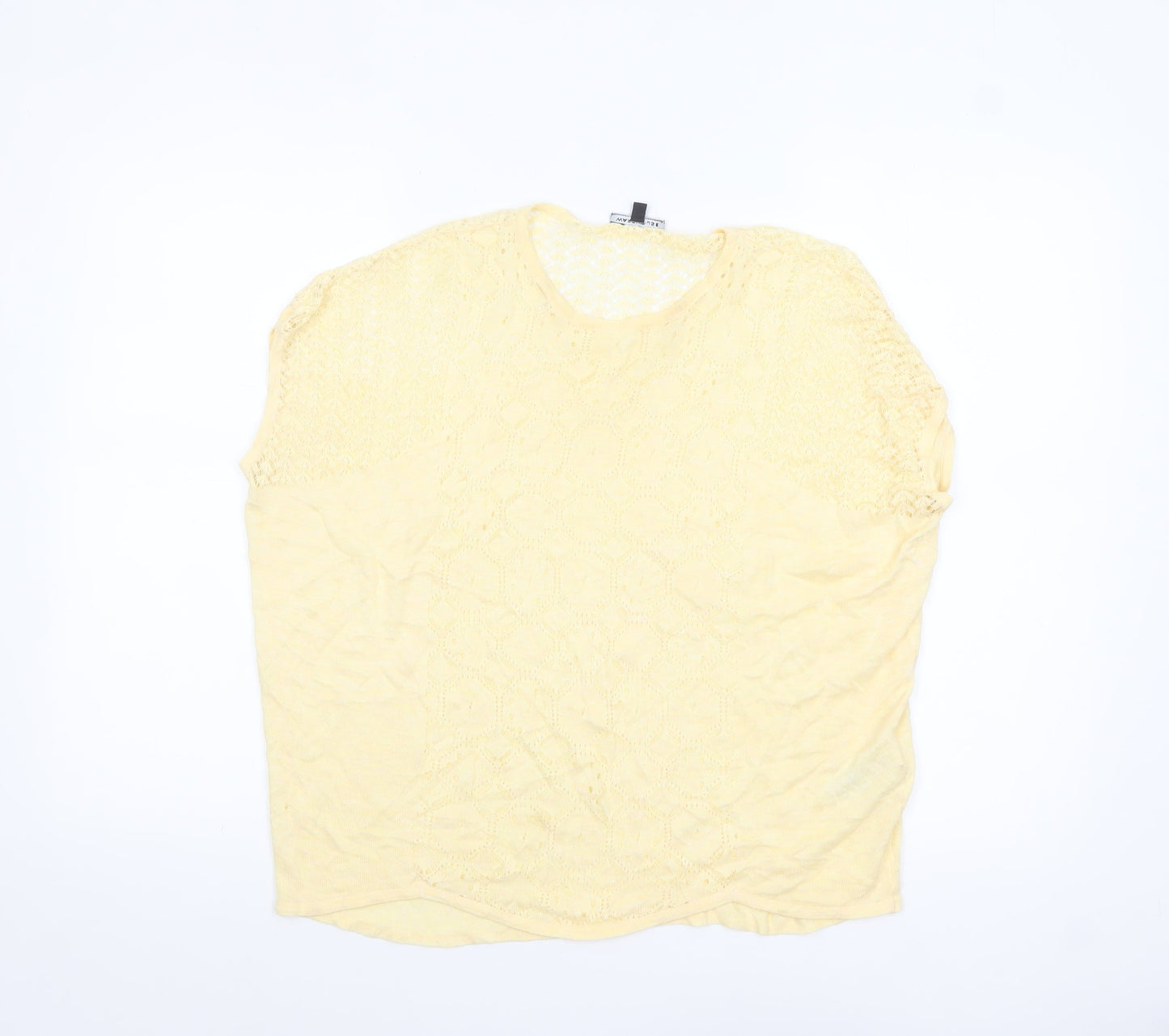 Warehouse Women Yellow Crochet Knit Short Sleeve Blouse UK 12