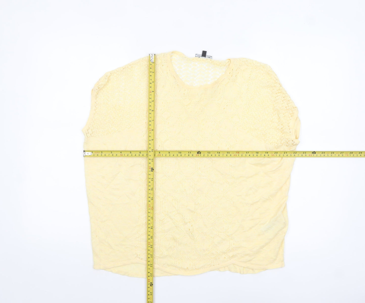 Warehouse Women Yellow Crochet Knit Short Sleeve Blouse UK 12