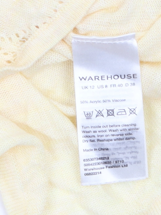 Warehouse Women Yellow Crochet Knit Short Sleeve Blouse UK 12