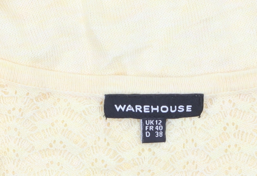 Warehouse Women Yellow Crochet Knit Short Sleeve Blouse UK 12