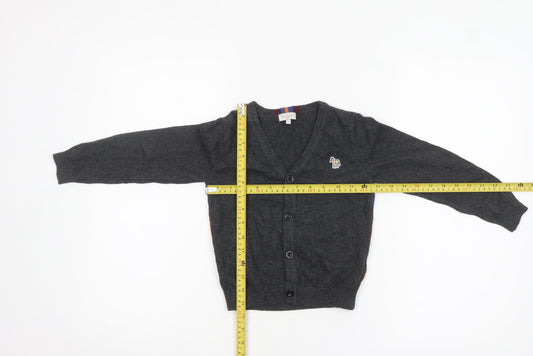 Paul Smith Junior Boys Grey Wool Cardigan 5 Years Button-Up Zebra Logo