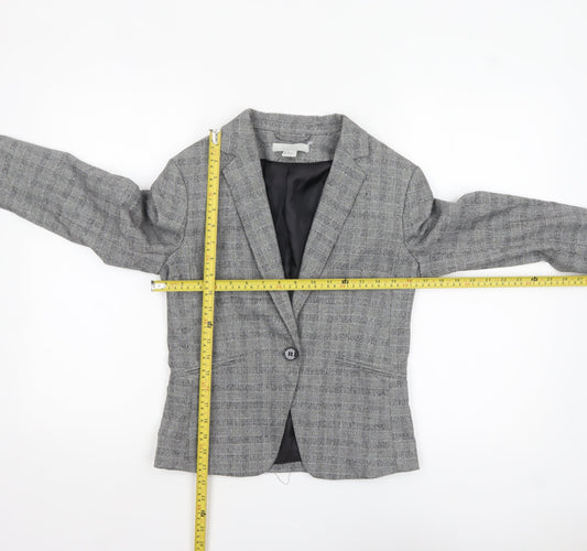 H&M Women Grey Checked Single-Breasted Blazer UK 8 Classic Fit