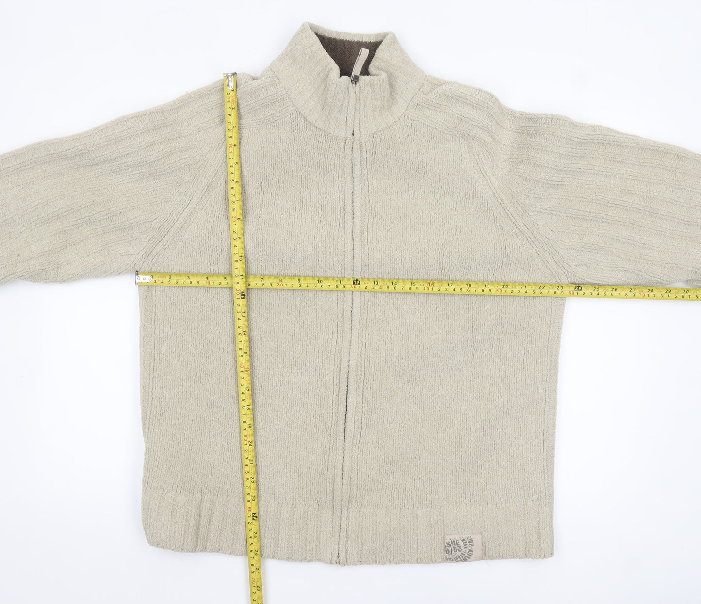 Next Men's Beige Full Zip High Neck Chunky Knit Jumper L