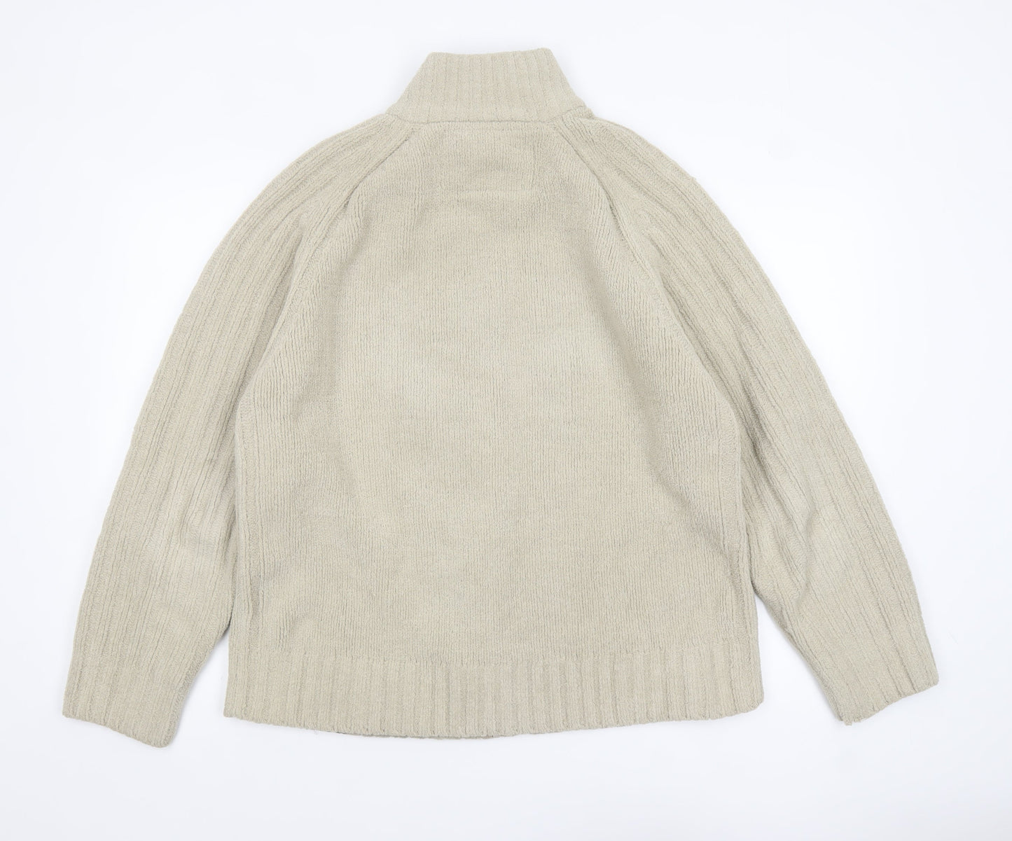 Next Men's Beige Full Zip High Neck Chunky Knit Jumper L