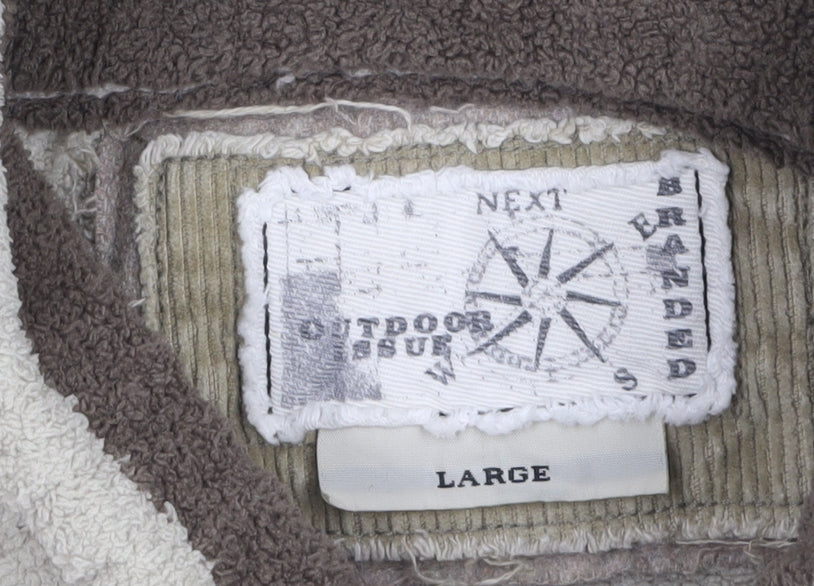 Next Men's Beige Full Zip High Neck Chunky Knit Jumper L