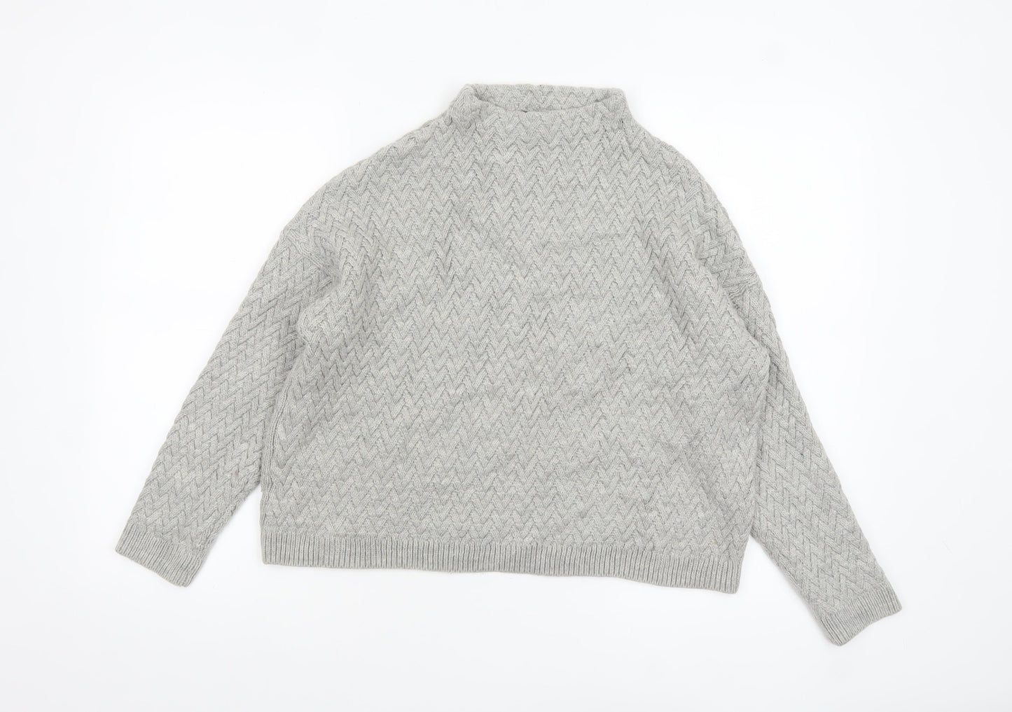 Mango Women Grey Mock Neck Cable-Knit Acrylic Jumper Size 10