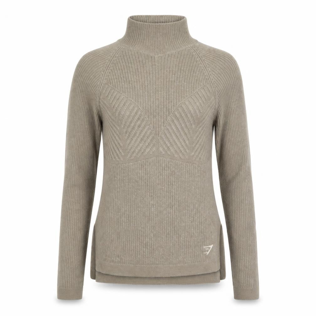 Gymshark Womens Beige High Neck Slim Fit Knit Pullover Jumper XS