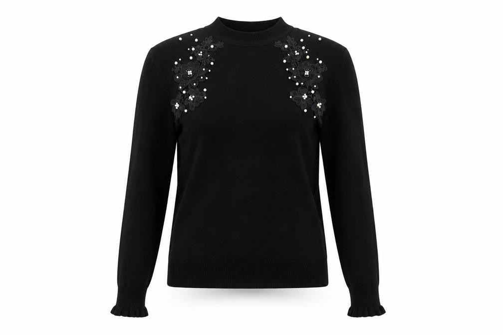 Warehouse Women's Black Embellished Jumper UK 10 Viscose Knit