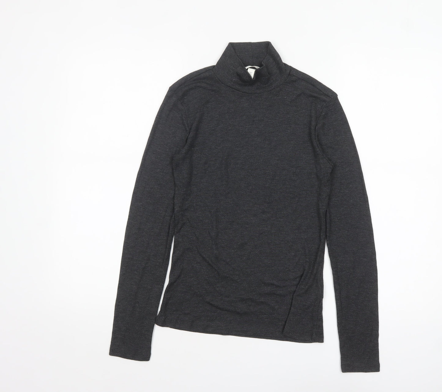 H&M Women’s Grey Roll Neck Long Sleeve Jersey Top Size 8