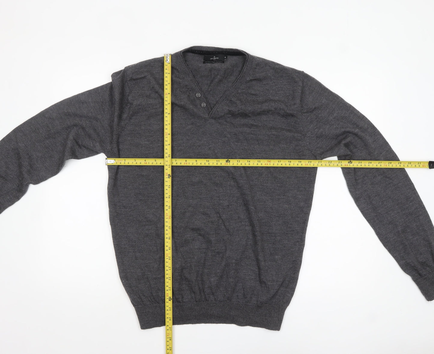 Jeff Banks Men’s Grey XL Wool Henley Jumper Extra Fine Merino