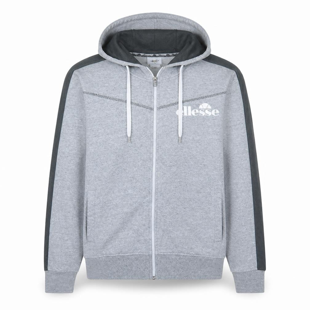 Front view of Ellesse Men's Grey Full Zip Hoodie, size M, Regular Fit