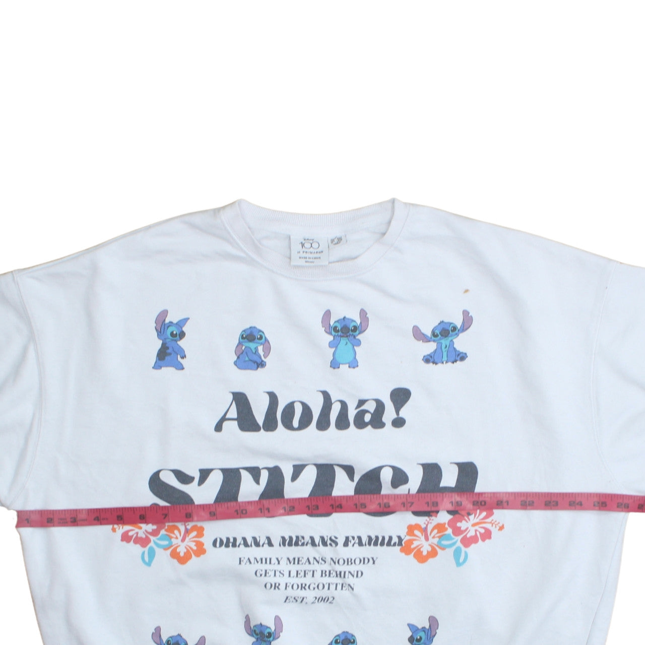 Disney Primark Women White Stitch Sweatshirt UK 12 Aloha Graphic Print