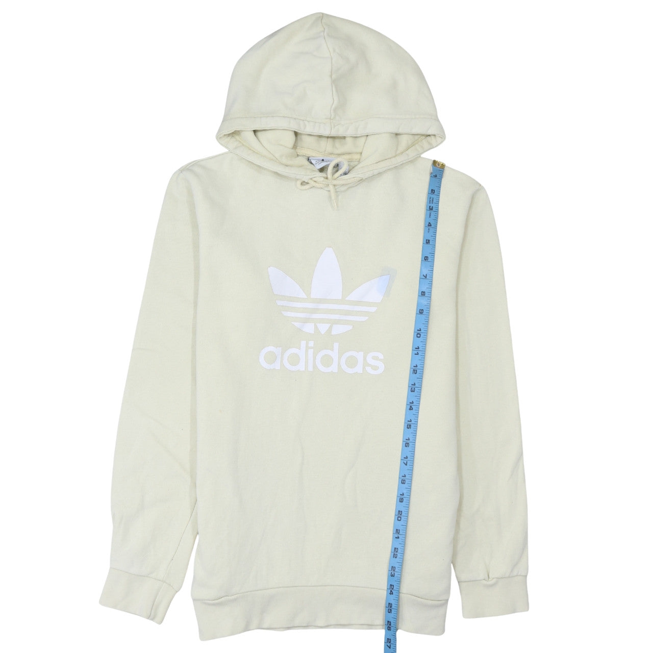 Adidas Men's Beige Pullover Hoodie Small Logo Graphic Fleece