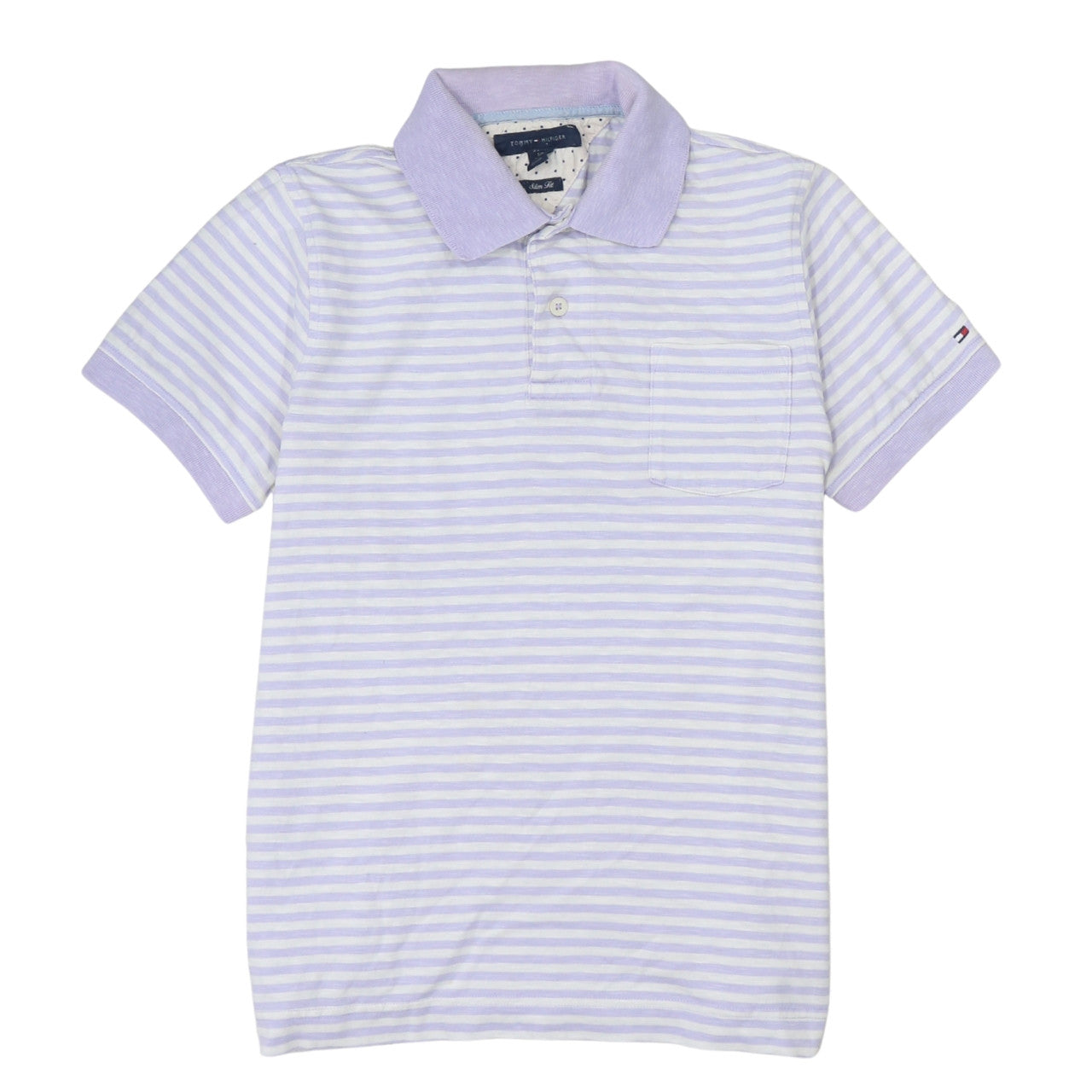 Tommy Hilfiger Men's Purple Striped Slim Fit Cotton Polo Shirt S