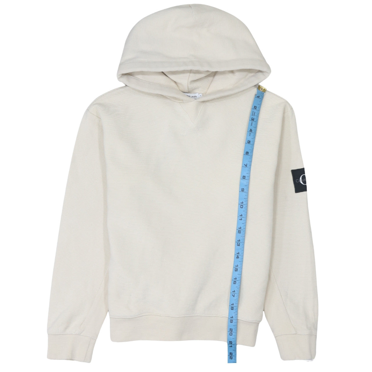 Calvin Klein Jeans Boys Beige Pullover Hoodie Size 14 Years Logo Sleeve