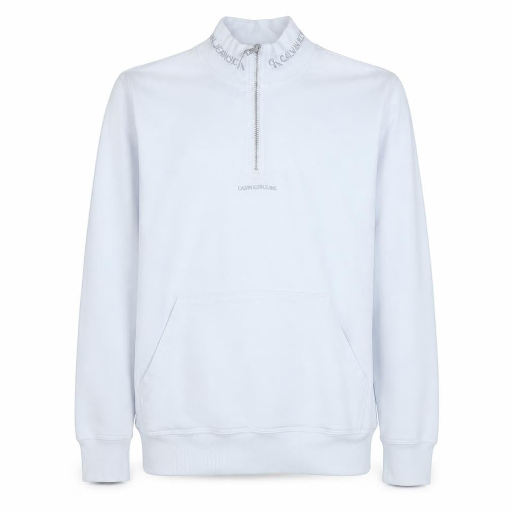 Calvin Klein Jeans Men's White M 1/4 Zip Logo Mock Neck Sweatshirt