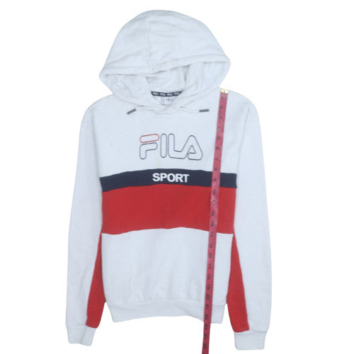 FILA Mens White Red Pullover Hoodie S Sports Graphic Logo