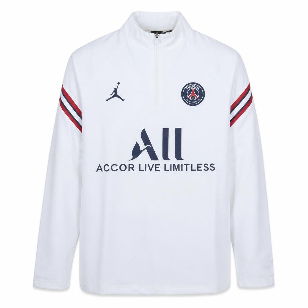 Front view of Jordan Paris Saint-Germain White Men's L 1/4 Zip Sweatshirt