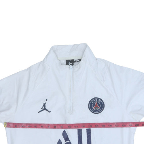 Back view of Jordan Paris Saint-Germain White Men's L 1/4 Zip Sweatshirt