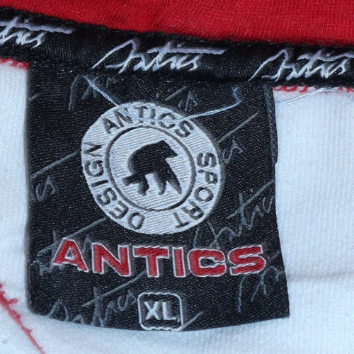 Antics Men’s White Red Pullover Hoodie XL Graphic Fleece