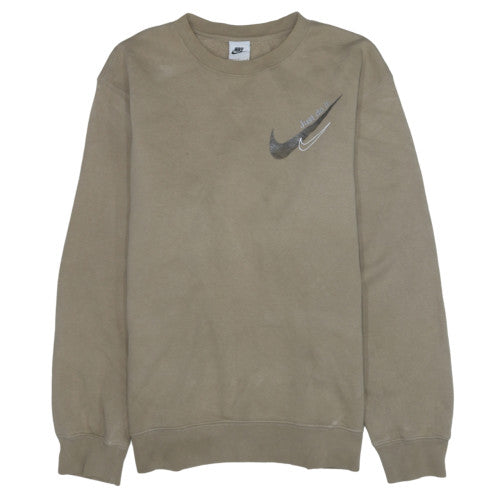 Nike Womens Beige Crew Neck Pullover Sweatshirt L Fleece Logo Print