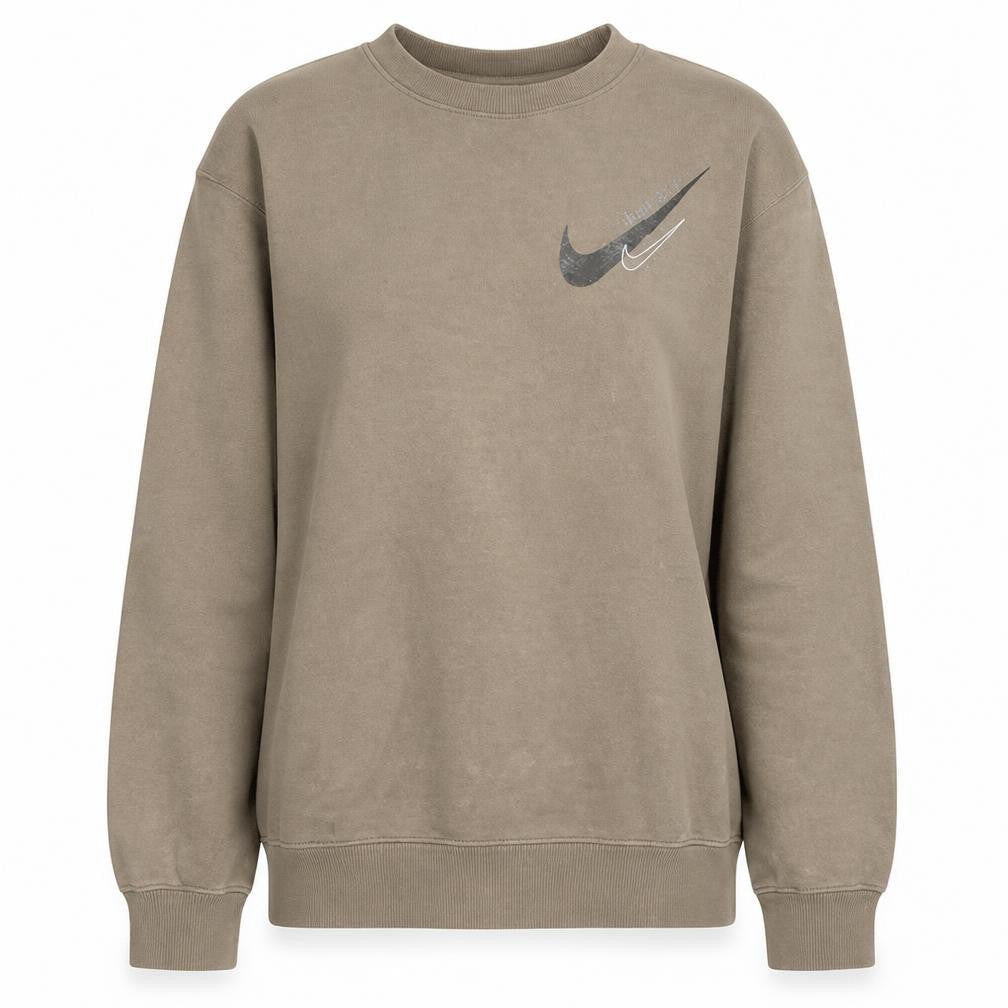 Nike Womens Beige Crew Neck Pullover Sweatshirt L Fleece Logo Print