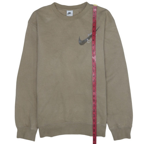 Nike Womens Beige Crew Neck Pullover Sweatshirt L Fleece Logo Print