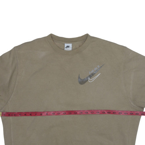 Nike Womens Beige Crew Neck Pullover Sweatshirt L Fleece Logo Print