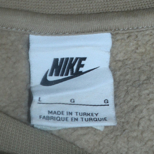 Nike Womens Beige Crew Neck Pullover Sweatshirt L Fleece Logo Print