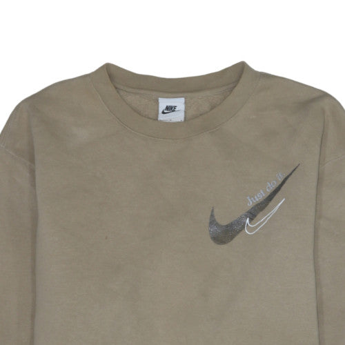 Nike Womens Beige Crew Neck Pullover Sweatshirt L Fleece Logo Print