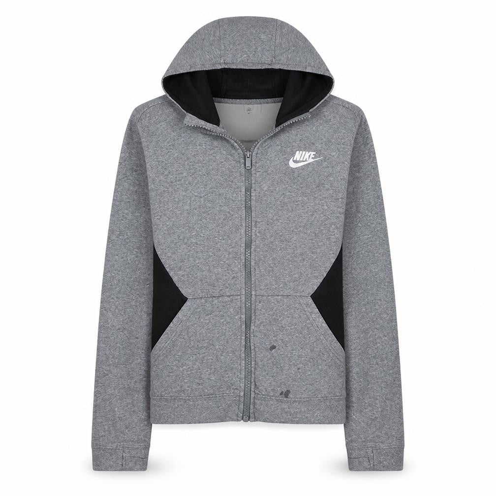 Front view of Nike boys’ grey full zip fleece hoodie xl 158-170cm sports casual