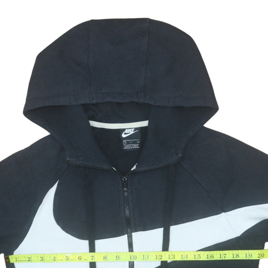 Nike Women Black Full Zip Hoodie Small Cotton Blend Lined Hood Retro Swoosh
