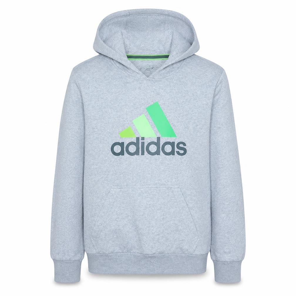 Front view of Adidas Men's Grey Pullover Hoodie, size S, Sports Logo Fleece