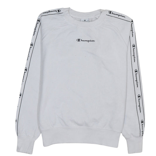 Champion Women's White Logo Tape Pullover Sweatshirt Small